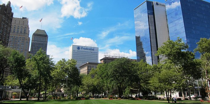 view of Newark downtown from Military Park