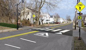 A rendering of a raised pedestrian and bicycle crossing that was included in the Eatontown complete streets report.