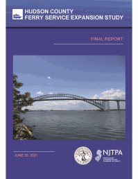 Cover of the Hudson County Ferry Service Expansion Study report showing a picture of the Bayonne Bridge with water in the foreground.