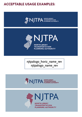 Acceptable usage includes white logo on dark blue background, or full color logo on light background with no further treatment to the logo itself.