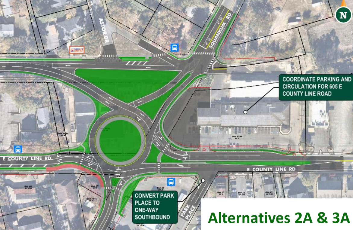 Overview map of proposed roundabout at Skaunkum Road in Lakewood, Ocean County, NJ