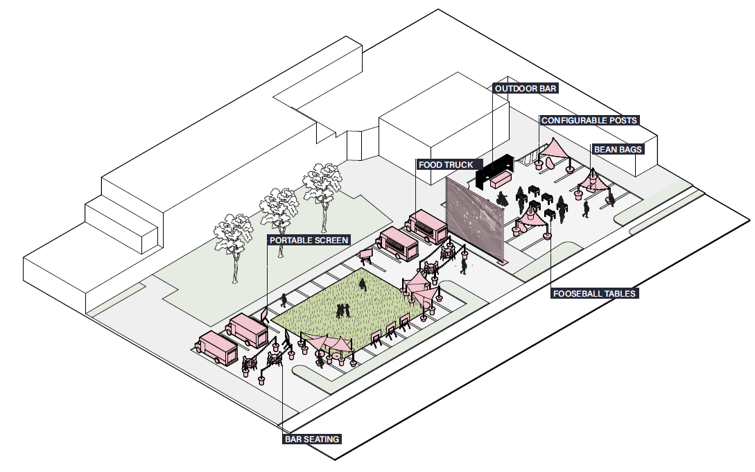 Concept rendering of placemaking elements for World Cup events