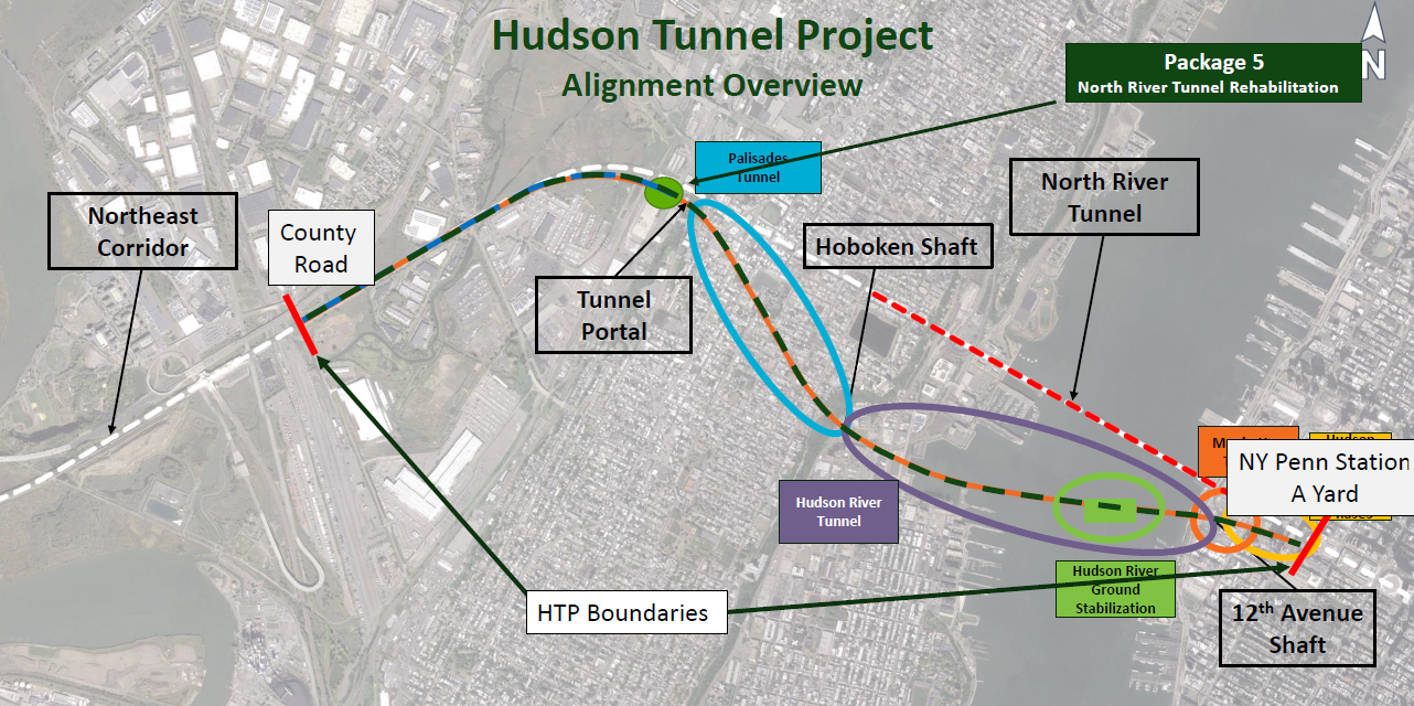 Alignment overview map of Hudson Tunnel Project