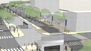 Streetscape planning graphic linking to PRIME the searchable online library of planning studies.