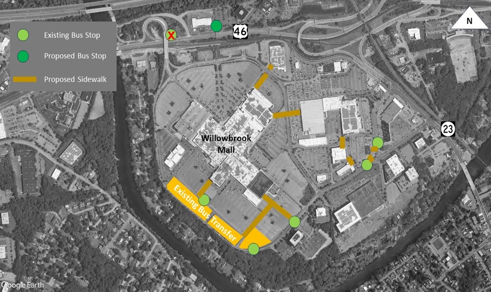 Map of proposed changes near Willowbrook Mall and Route 23