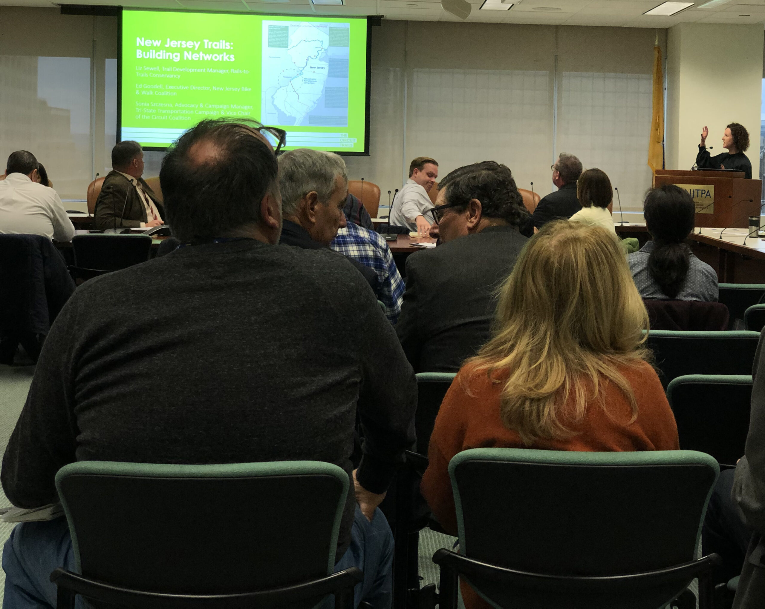 Elizabeth Sewell, Northeast Region Trail Development Manager for the Rails-to-Trails Conservancy, gives a presentation.