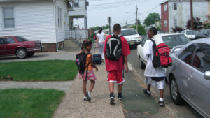 Kids walking to school.