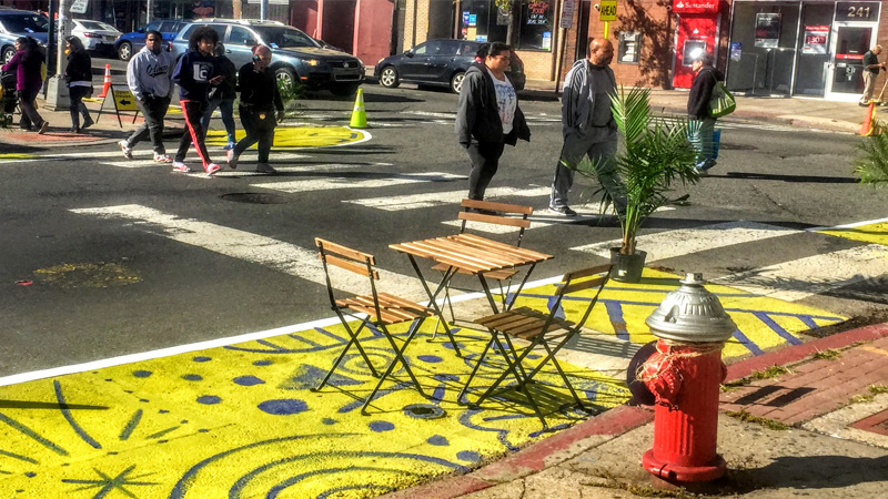 People crossing the street during the JC Walks Subregional Study (2017-2018).