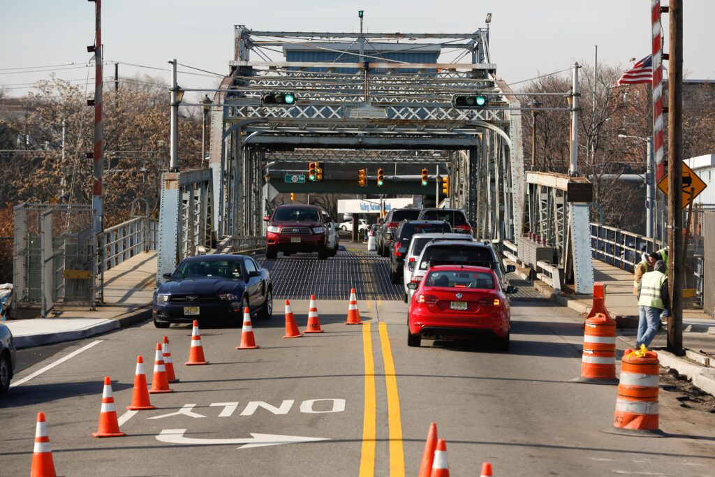 Constructions cones on the Kingsland Avenue Bridge in Lyndhurst and Nutley.