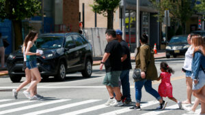 People crossing the street in Montclair.
