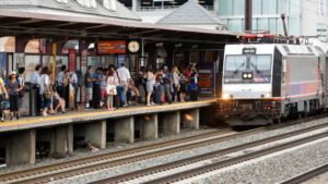 People waiting for the train in New Brunswick.