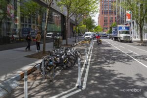 Cargo Bike Corrals on Warren Street, Manhattan.