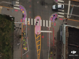 Aerial view of Monticello Avenue Jersey City after traffic-calming measure installed.