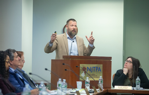 Chris Feinthel, assistant commissioner, NJDOT, speaks to NJTPA Board of Trustees about preparations for FIFA World Cup 2026.