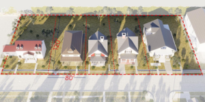 Rendering of a large suburban lot.