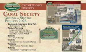 Power Point slide of proposed Morris Canal Greenway signage projects in 2026.