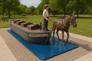 Rendering of proposed Mercer Park art of Morris Canal boat and mule.