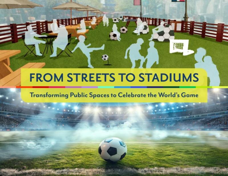 Cover of the Streets to Stadiums report, showing silhouettes of people playing soccer