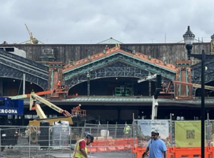 Hoboken Terminal building at Warrington Plaza undergoing rehabilitation.