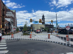 Redesigned pedestrian plaza and woonerf at Hoboken Terminal.