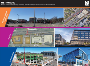 PowerPoint slide of Metropark pre-development conditions, concept renderings and construction as part of NJ TRANSIT Transit-Oriented Development.