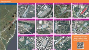 Collage of satellite images of development opportunities of NJ TRANSIT properties in LAND Plan.