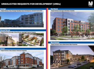 Collage of Unsolicited Requests for Development for NJ TRANSIT properties.