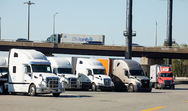 Trucks parked at Vince Lombardi Service Area in Bergen County.