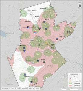 Map of Somerset County displaying electric vehicle charging station overlay