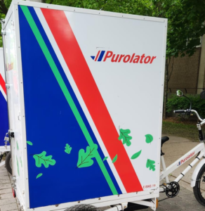 A Purolater e-cargo bike used as part of a Toronto pilot program for urban delivery.