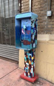 Phonebooth in Elizabeth with different color art part of the Discover Elizabeth Culture and Arts Placemaking Plan