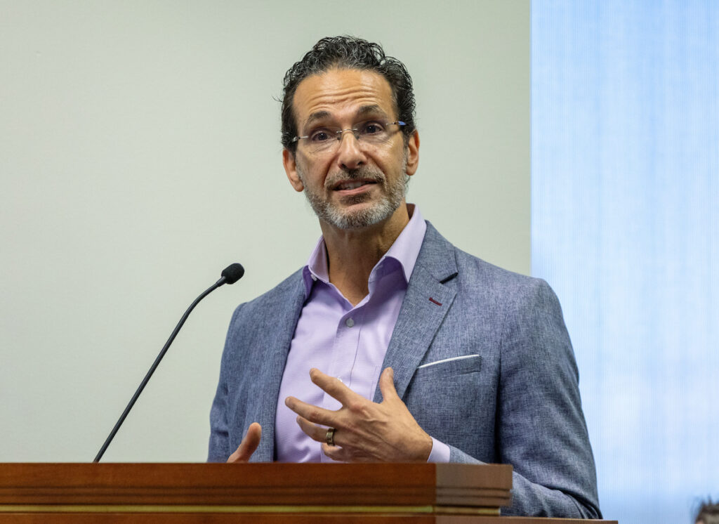 NACTO Executive Director Ryan Russo speaks at podium during NJTPA Board meeting.
