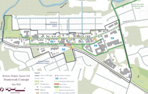 Berkeley Heights Transit Hub Framework Concept map outlined with a map legend